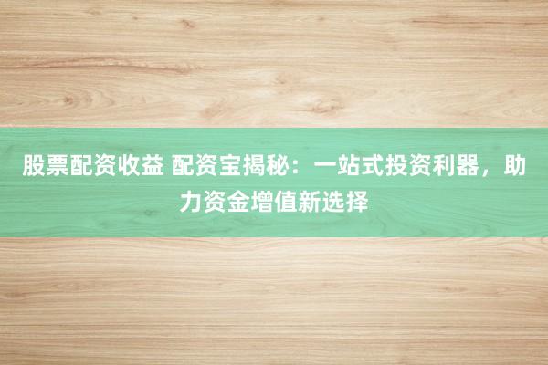 股票配资收益 配资宝揭秘：一站式投资利器，助力资金增值新选择