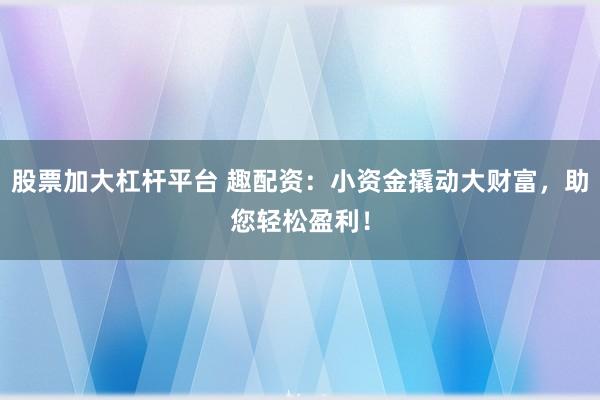 股票加大杠杆平台 趣配资:小资金撬动大财富,助您轻松盈利!
