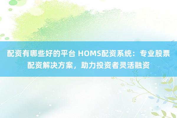 配资有哪些好的平台 HOMS配资系统：专业股票配资解决方案，助力投资者灵活融资