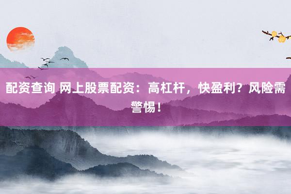 配资查询 网上股票配资：高杠杆，快盈利？风险需警惕！