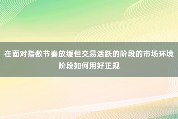 在面对指数节奏放缓但交易活跃的阶段的市场环境阶段如何用好正规