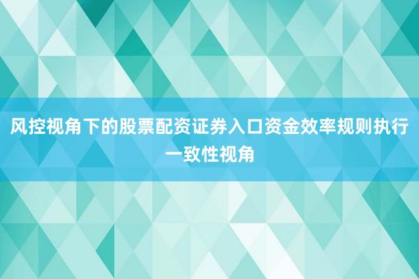 风控视角下的股票配资证券入口资金效率规则执行一致性视角