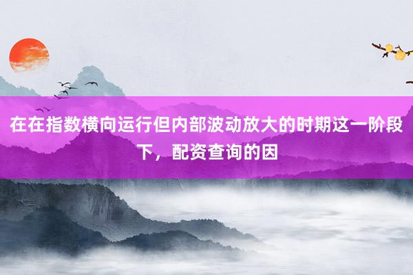 在在指数横向运行但内部波动放大的时期这一阶段下，配资查询的因