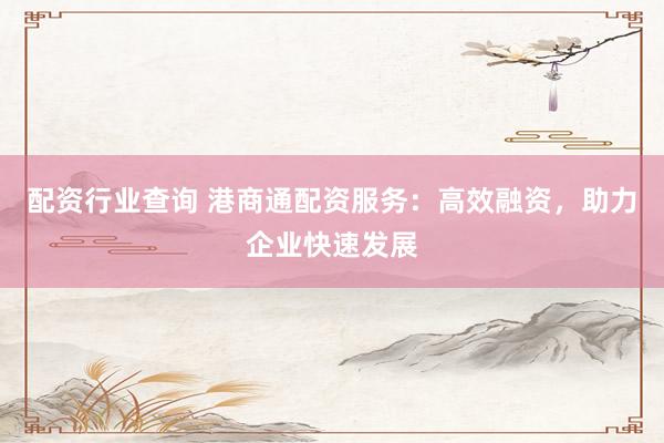 配资行业查询 港商通配资服务：高效融资，助力企业快速发展