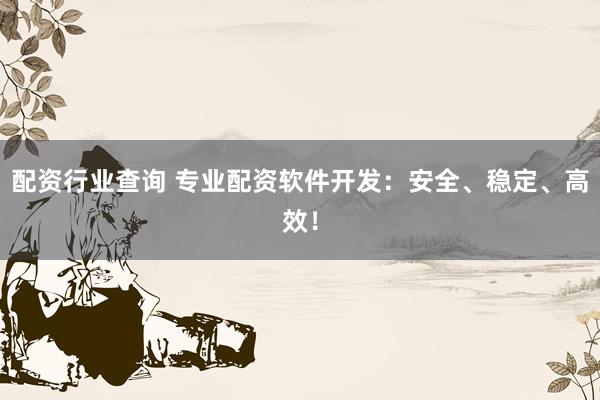 配资行业查询 专业配资软件开发：安全、稳定、高效！