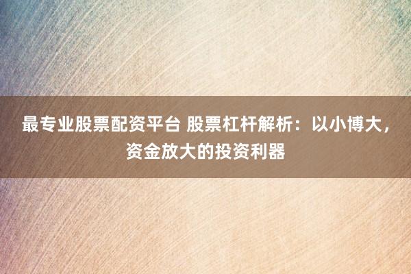最专业股票配资平台 股票杠杆解析：以小博大，资金放大的投资利器
