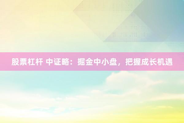 股票杠杆 中证略：掘金中小盘，把握成长机遇