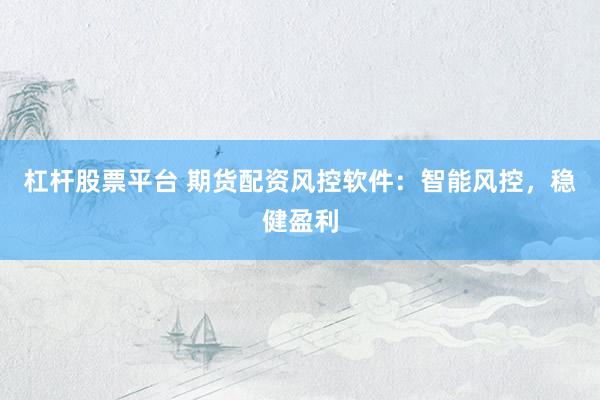 杠杆股票平台 期货配资风控软件：智能风控，稳健盈利