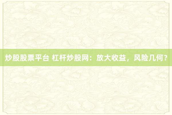 炒股股票平台 杠杆炒股网：放大收益，风险几何？